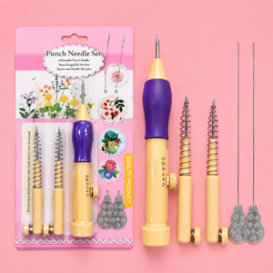 Adjustable Punch Needle Set with Comfort Grip Handle, 2 Replacement Needles & Threading Tool