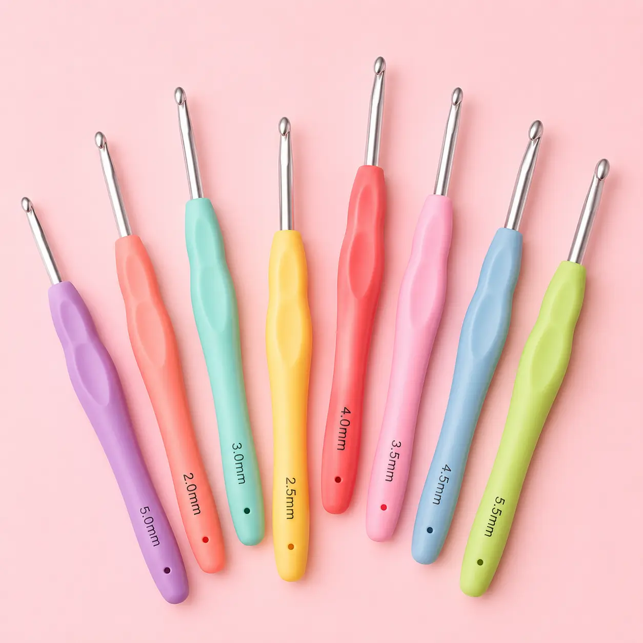 Ergonomic Crochet Hook Set with Soft Grip Handles (8-Piece, 2.0mm–5.5mm)