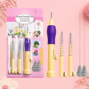 Adjustable Punch Needle Set with Comfort Grip Handle, 2 Replacement Needles & Threading Tool